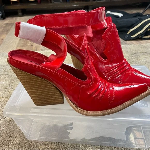 Jeffrey Campbell Red Patent Western Cutout Ankle Boots - Picture 4 of 12